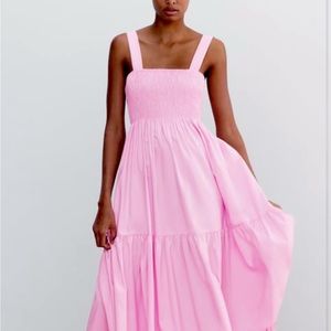 Zara Pink Poplin Midi Dress -size medium